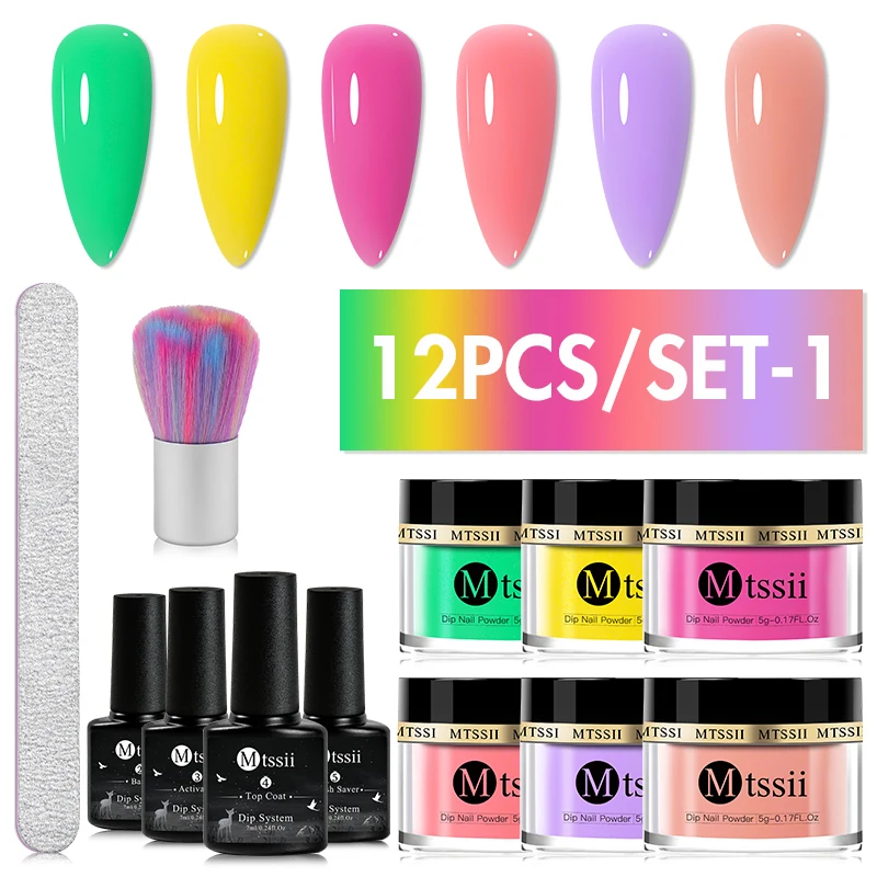 5g Fluorescent Glitter Dipping Nail Powder Set Neon Nail Dipping System Kit  Nail Art Decoration Nails Natural Dry Without Lamp