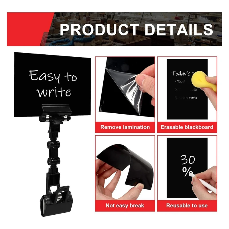 6PCS Adjustable Clip On Sign Holder Rotating Sign Clip Double Head Store Sign Holder Clips Black