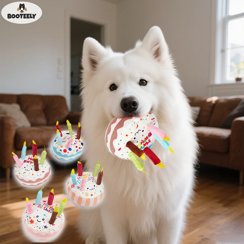 BOOTEELY Geburtstagstorte Haustier Hund Schallmachen Interesse Spielzeug Bissfest Backenzahn, um die Zeit zu passieren Plüsch Knagen Spielzeug Geburtstagsgeschenk