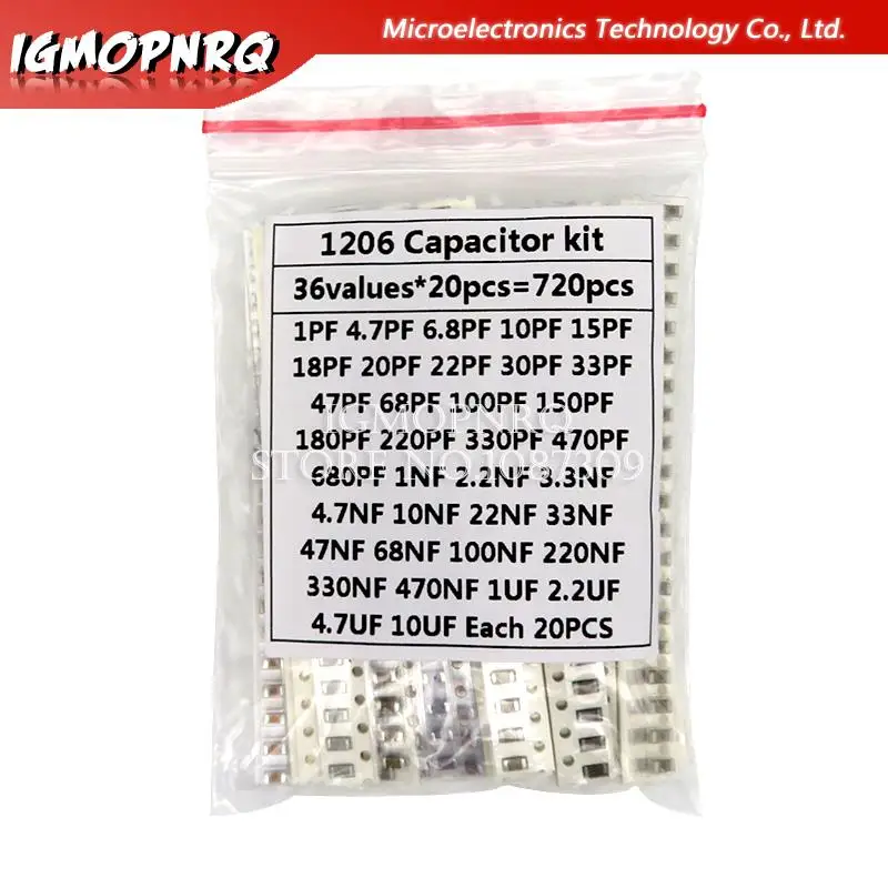 

36Values 1pF-10uF Electronic Capacitor set 1206 SMD Ceramic Capacitor assortment kit 22PF 47PF 22NF 100NF 2.2UF 4.7UF Capacitors