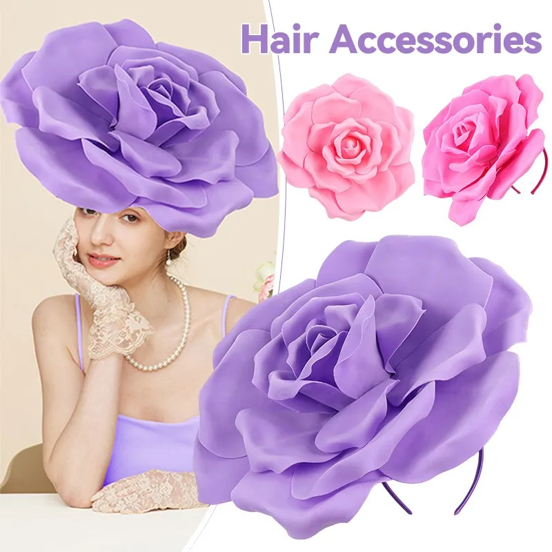 

Large Rose Flowers Headwear Fascinator Hat Exaggerated Flower Headbands Wedding Bridal Party Hair Accessories Headpiece New