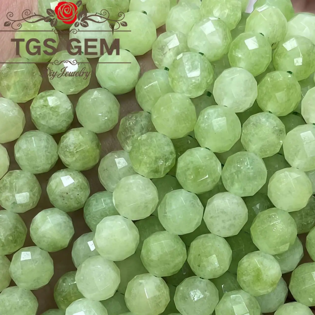 

Factory Engraved hard cut round bead naturalAAA Optimize Fruit Green Jade Marrow pattern small cut scattered beads DIY jewelry