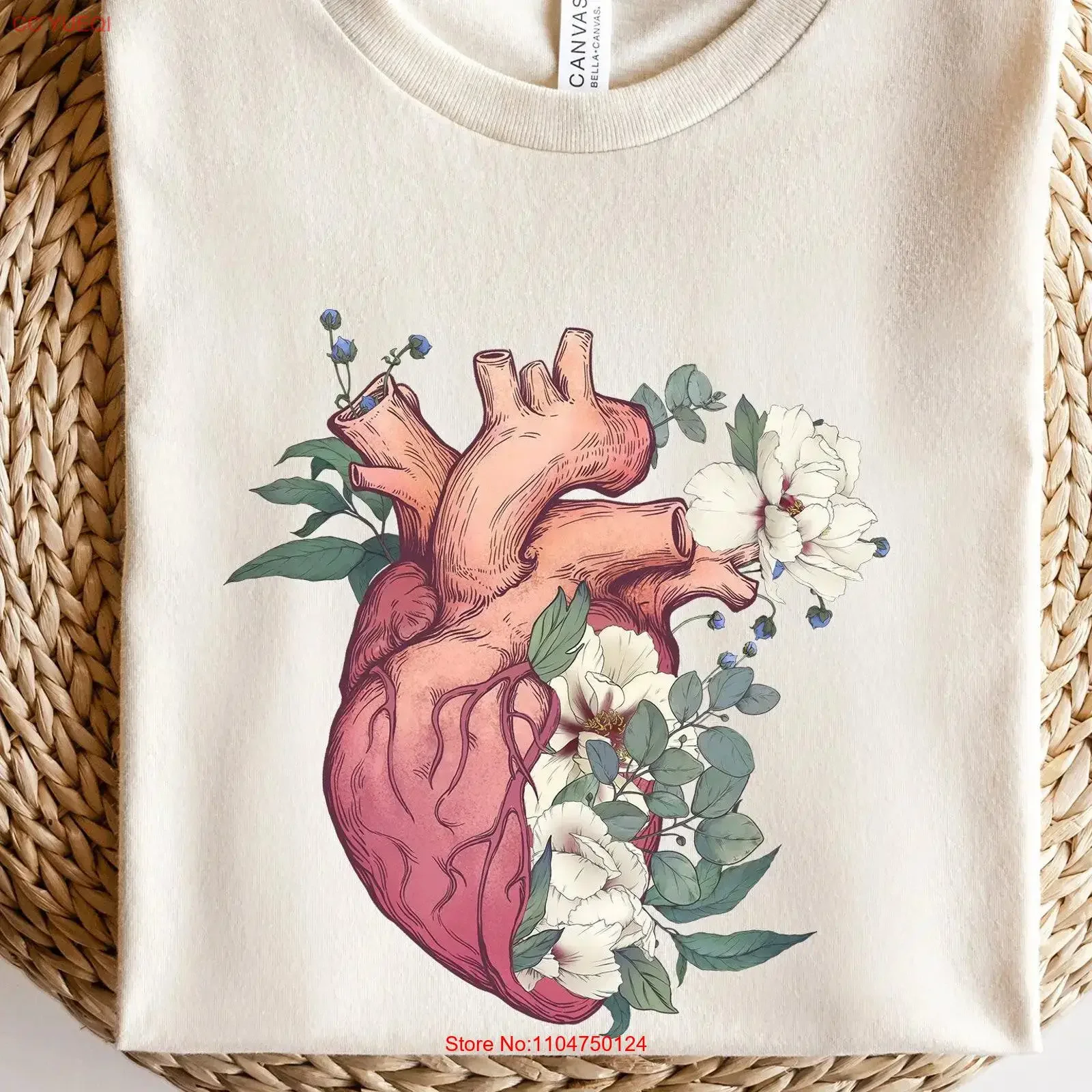 Floral HearT T Shirt Flowers Human Anatomy Anatomical Cardiology Nurse Surgeon CVICU CICU RN vintage Washed streetwear Unisex