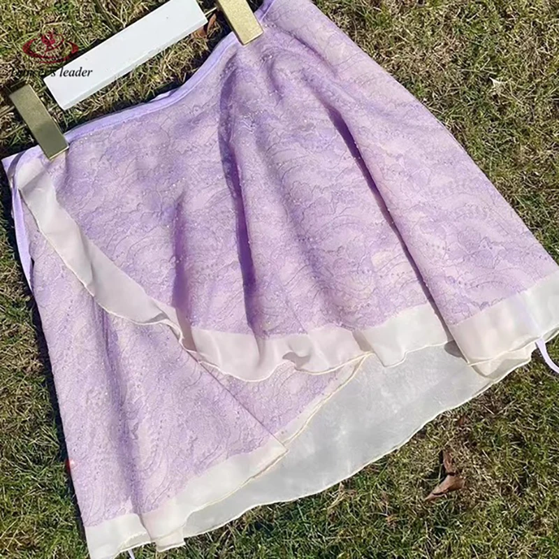 تنورة باليه نسائية مع دانتيل ماسي شيفون دانتيل تنورة رقص للكبار بذلة فتاة ممارسة الباليه صورة تنورة صغيرة #2