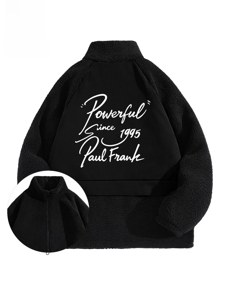 

Men's Lamb Velvet Jaet Stand Collar Patchwork Warmth Large Mouth Monkey Autumn Winter Outerwear Casual Sle