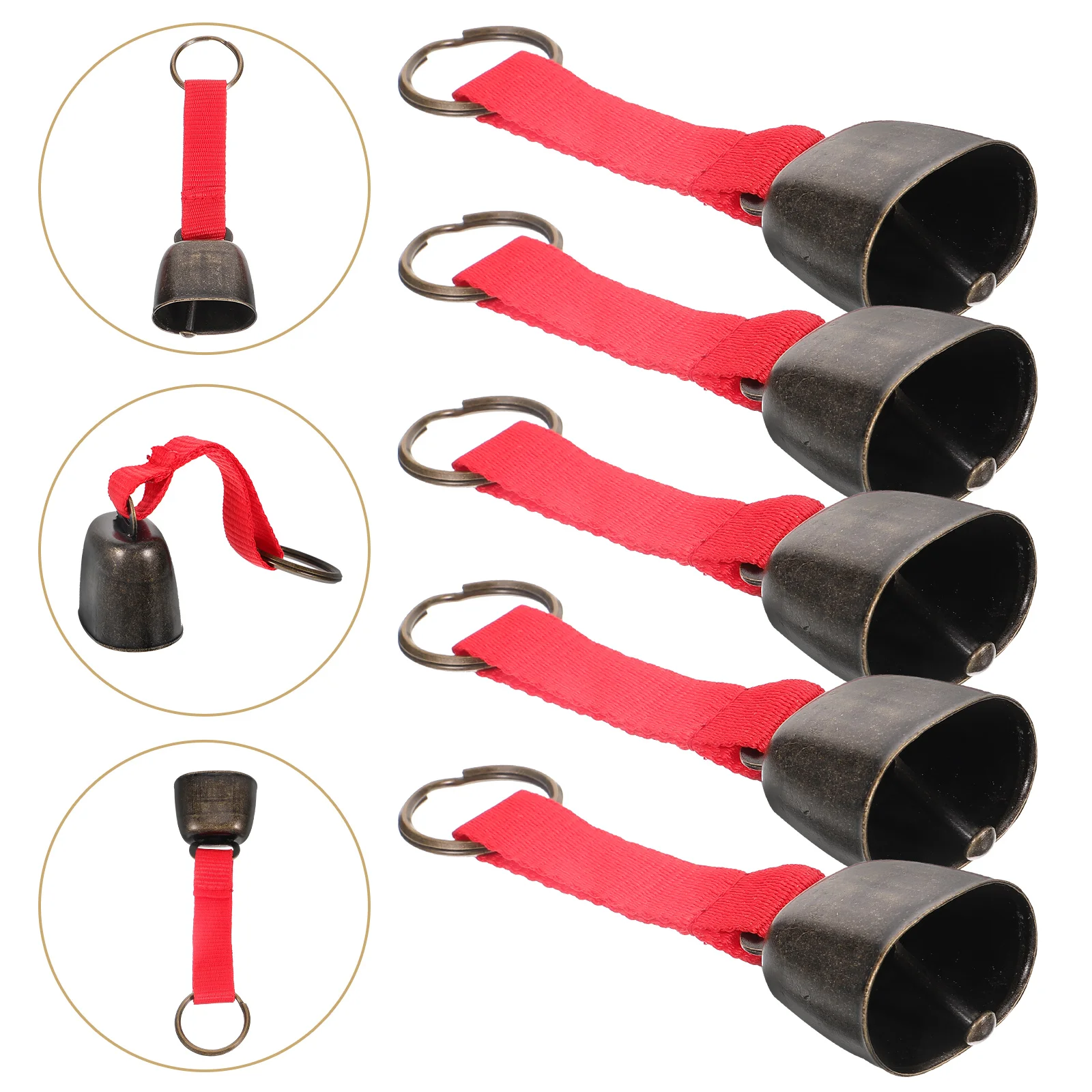 

5pcs Mountaineering Bells Camping Bear Vintage Iron Hiking Warning Red Straps Anti Lost Cow Bells Pets Metal Loud Sound Outdoor