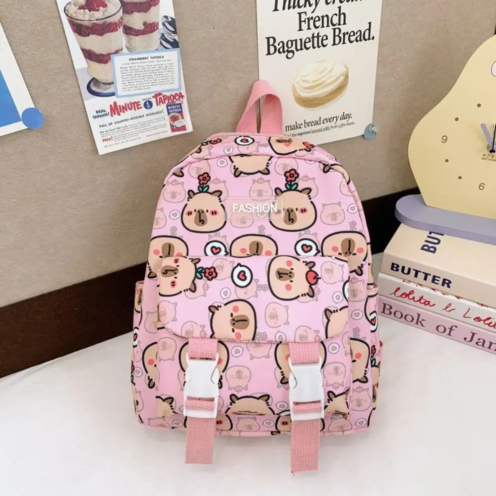 Mochila de nailon Capybara de gran capacidad, bolso escolar ligero con correas anchas para niños, estampado de estilo coreano