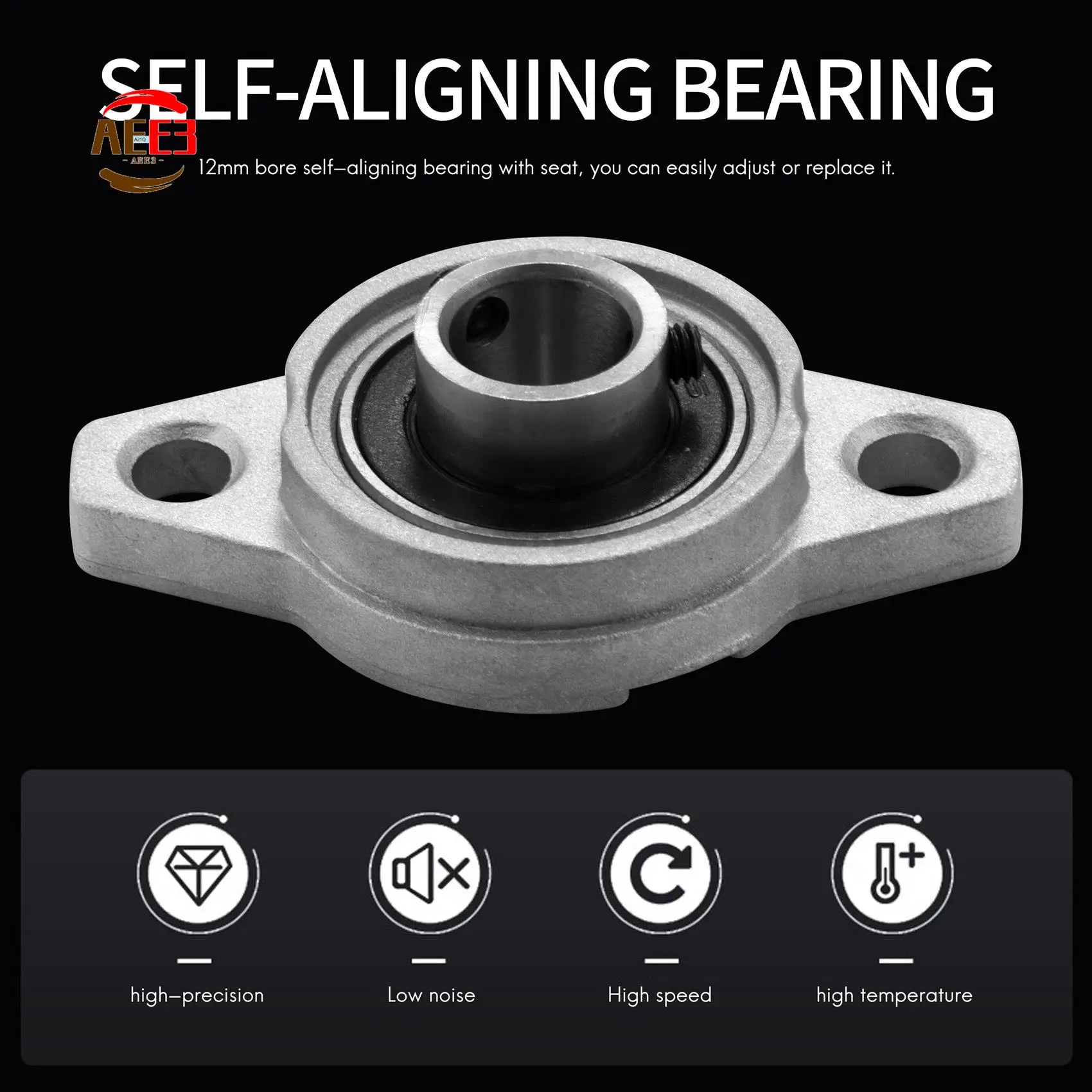 

AEE3-4Pcs KFL001 12Mm Zinc Alloy Self Aligning Pillow Block Flange Bearing Rhombic Bearing Housing