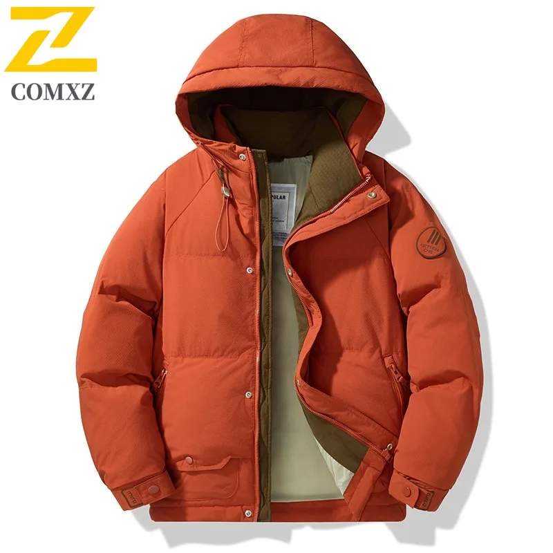 سترة COMXZ للرجال عالية الجودة بغطاء للرأس للمغامرة الخارجية مقاومة للرياح سترة دافئة بلون سادة للمشي لمسافات طويلة معطف شتوي خفيف الوزن