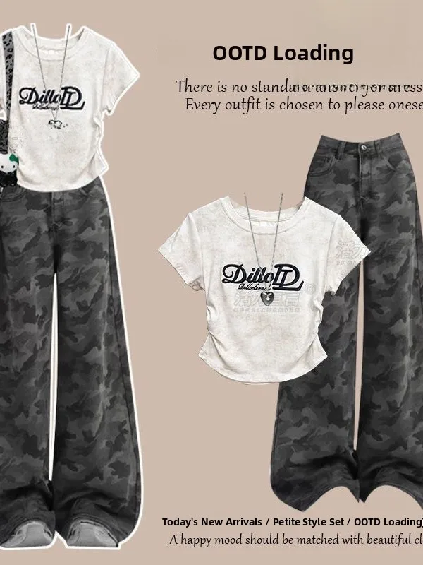 Pre-summer College Style Set 2026 New Women's Short Sleeve Denim Pants Fashionable And Stylish Complete Set for Junior High S...