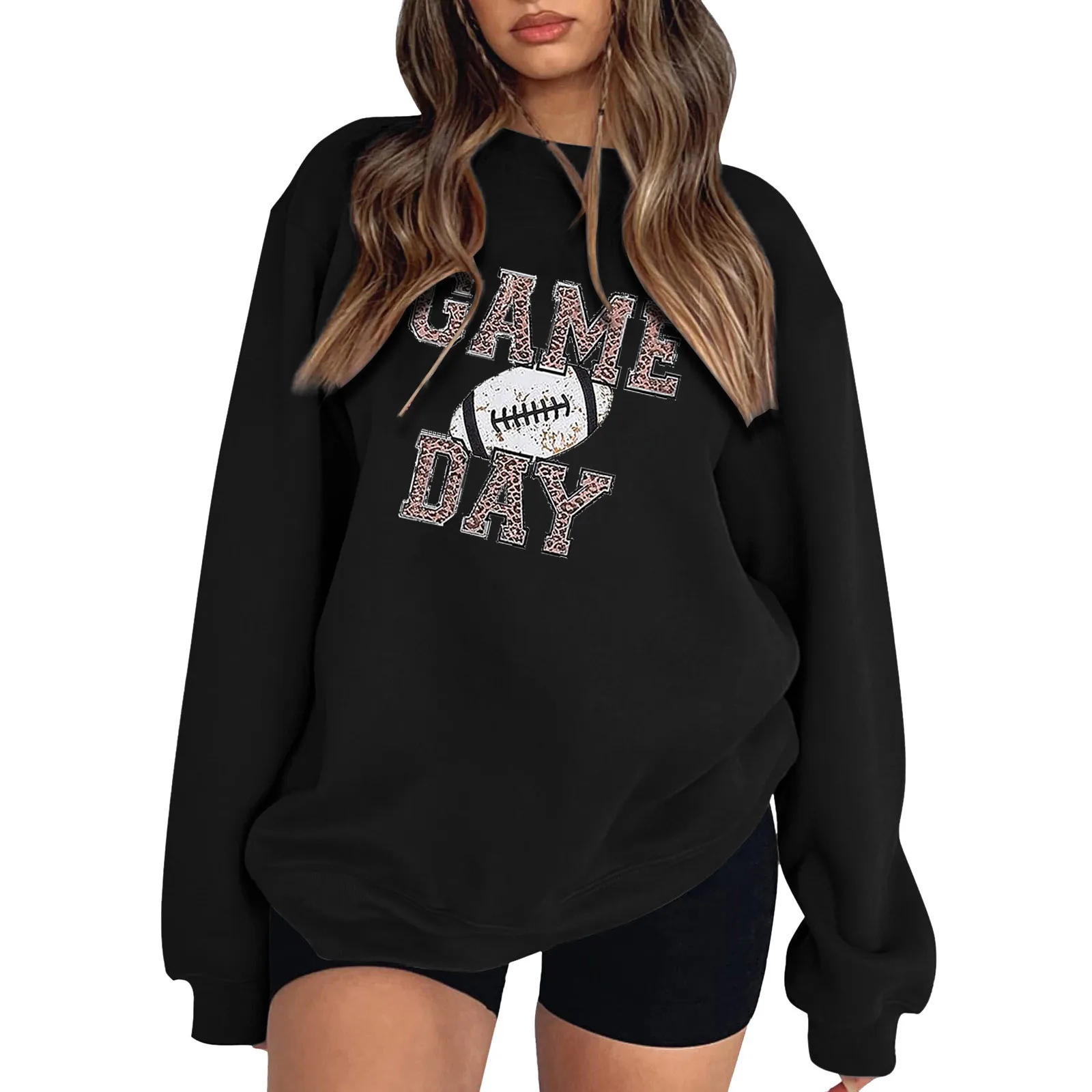 Women Crew Neck Sweatshirt Ladies Letter Graphic Print Oversized Sweatshirt Crewneck Casual Loose Jumper Pullover Tops