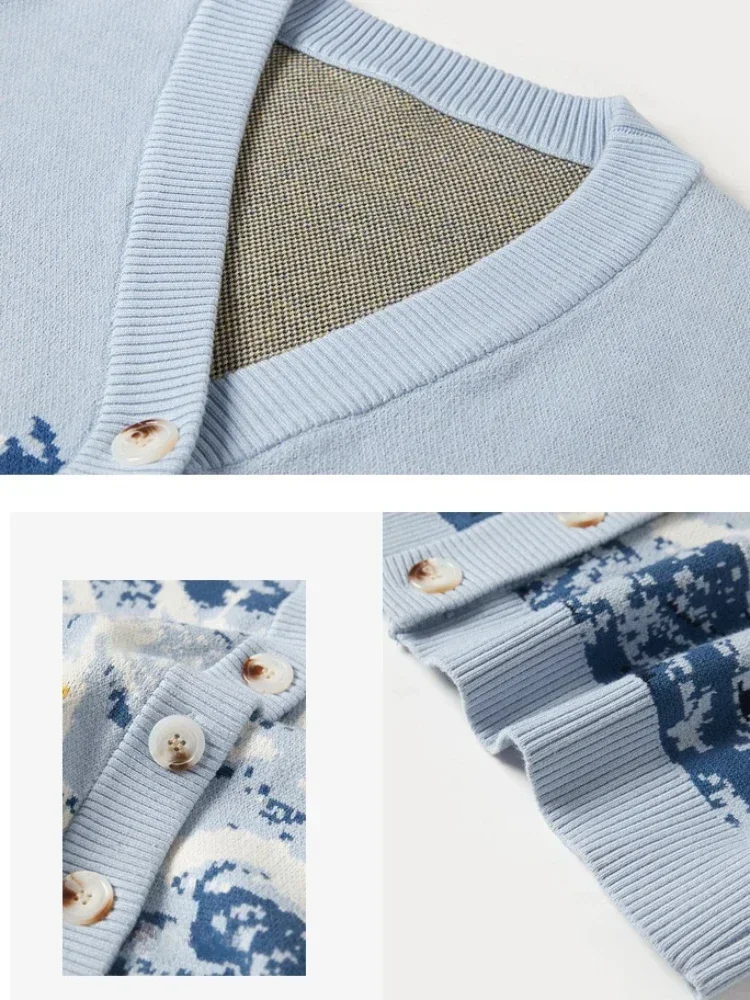 Women's Winter Casual Oversize Cardigan Sweater V-neck Thick Knitted Coat Designer Fashion Print