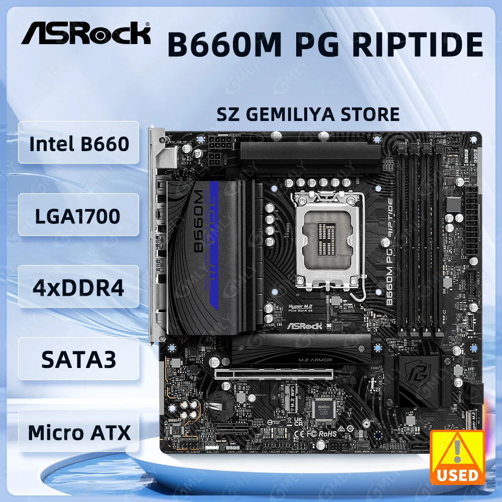 ASROCK B660 Motherboard B660M PG RIPTIDE Motherboard LGA1700 DDR4 128GB Micro ATX support  14900 14700 14400 13900 13600 cpu