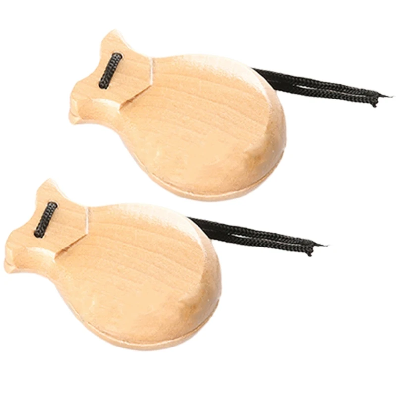 2 Pcs Wood Spanish Castanets Flamenco Dance Castanets with String Hand Clappers Children Percussion Musical Instrument