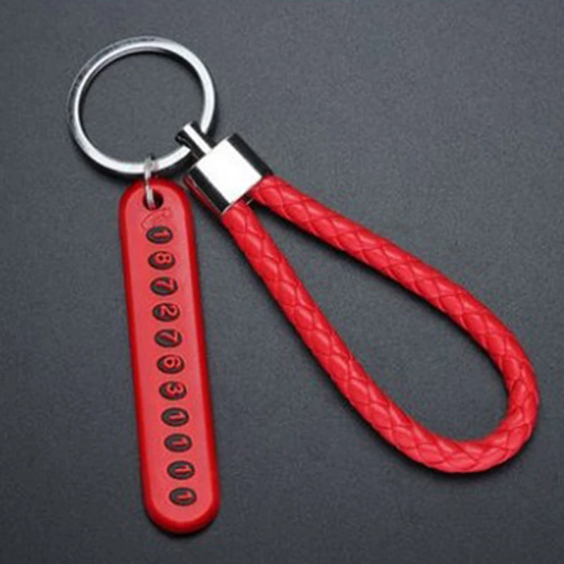 Unisex Leather Bradied Rope Car Anti-lost Keychains Phone Number Card Keyring Auto Vehicle key Holder Accessories