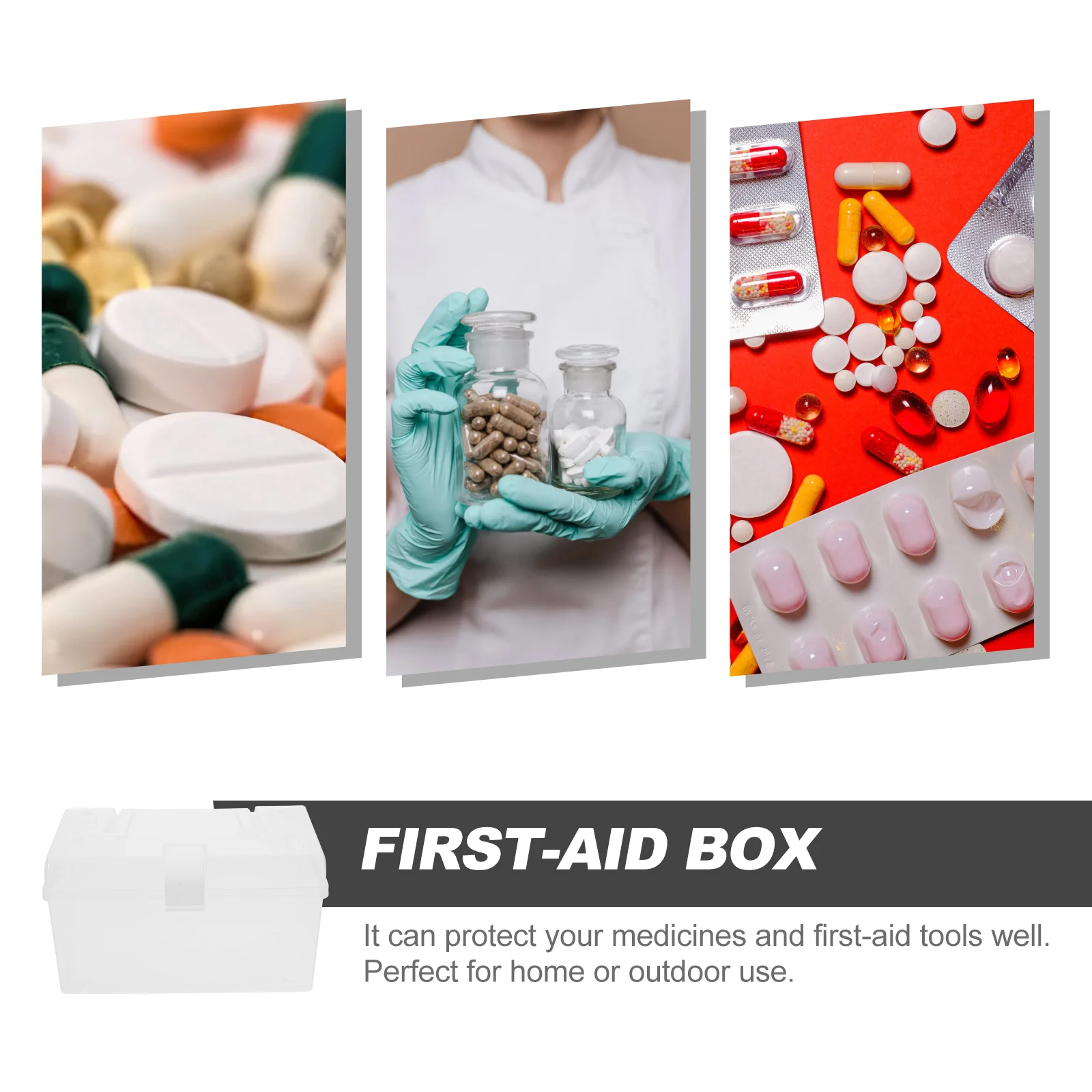 Scatola per medicinali portatile di grande capacità, trasparente, durevole, in plastica, per pronto soccorso, custodia per farmaci da viaggio