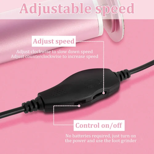 Imagen 2 del producto Lima eléctrica para pies, eliminador de callos de pies de velocidad ajustable, Lima eléctrica profesional para pies, eliminador de callos con 60 uds de papel de lija