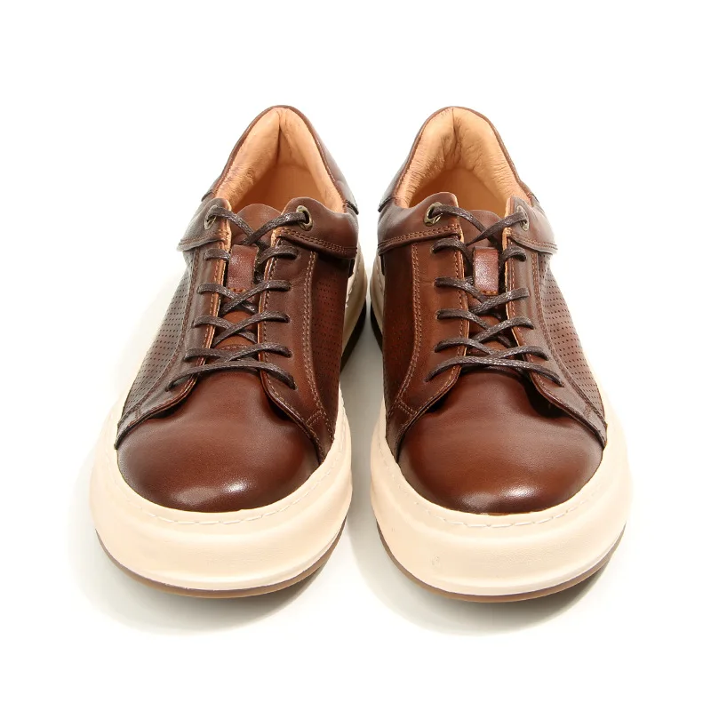 CLAIAMI Washed Horse Leather Men Sneakers Trendy Lace-up Rubber Luxury Men Shoes Casual Leather Shoes for Men Zapatos De Hombre image 2