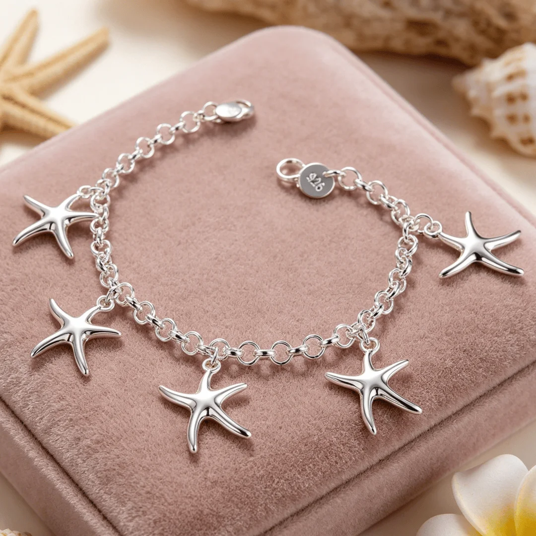 Hot y2k style Costume Jewelry sets 925 sterling Silver precious Starfish necklaces bracelet for women Fashion Party wedding gift view 5