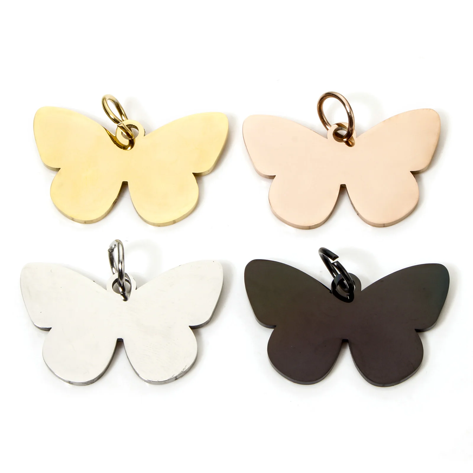 2 PCs 304 Stainless Steel Pendants Butterfly Animal Double-sided Polishing Charms for DIY Jewelry 3cm x 2.3cm