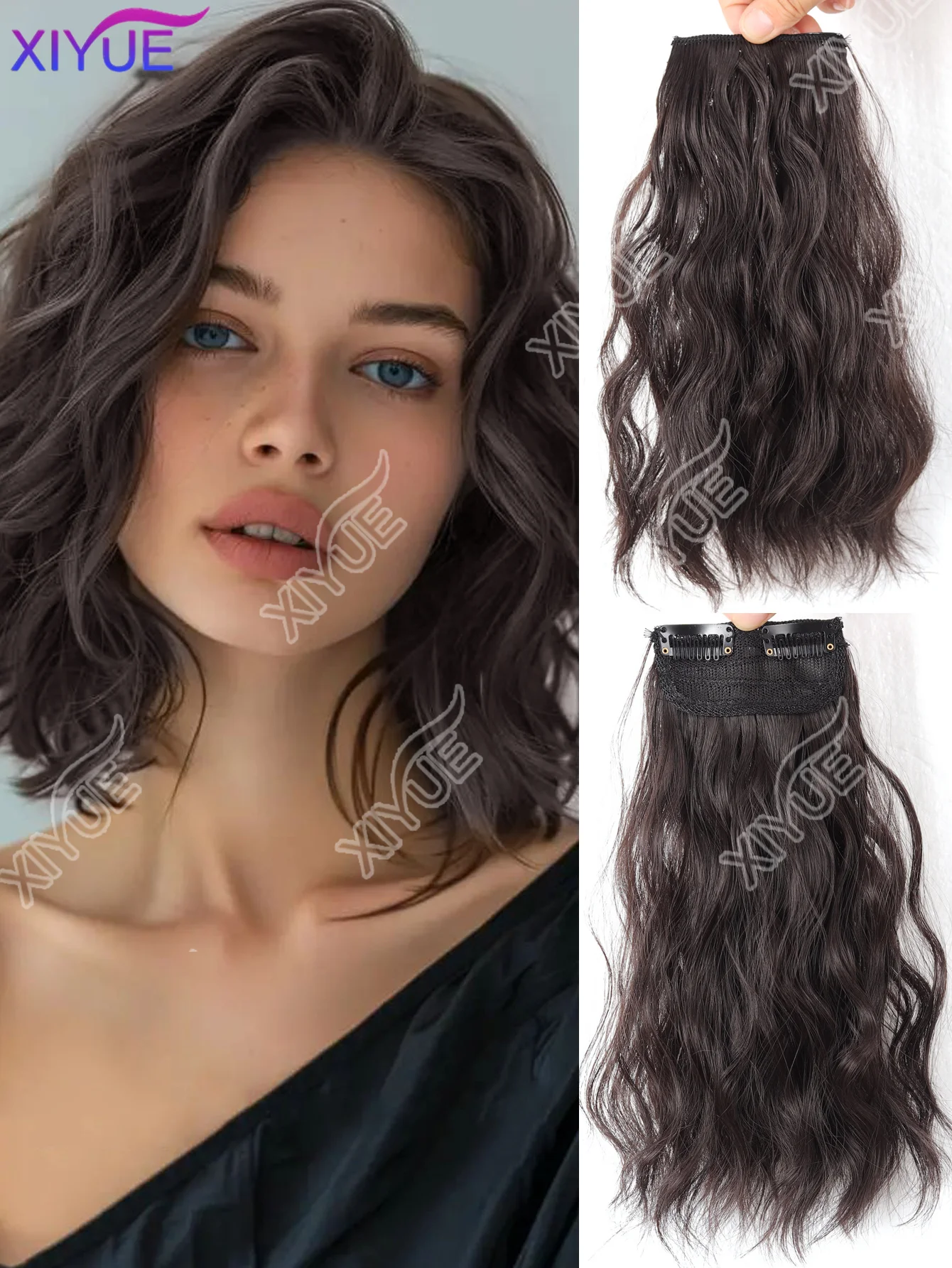 

XIYUE Women Water Wave Hair Extensions Clip 14inch Clip In Hair Extensions Natural Invisible Hair Piece Suitable Thinning Hair