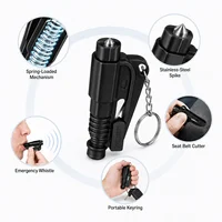 Mini Safety Hammer Keychain Car Escape Tool 3 in 1 Emergency Glass Window Breaker Seat Belt Cutter Rescue Whistle Compact Tool 4