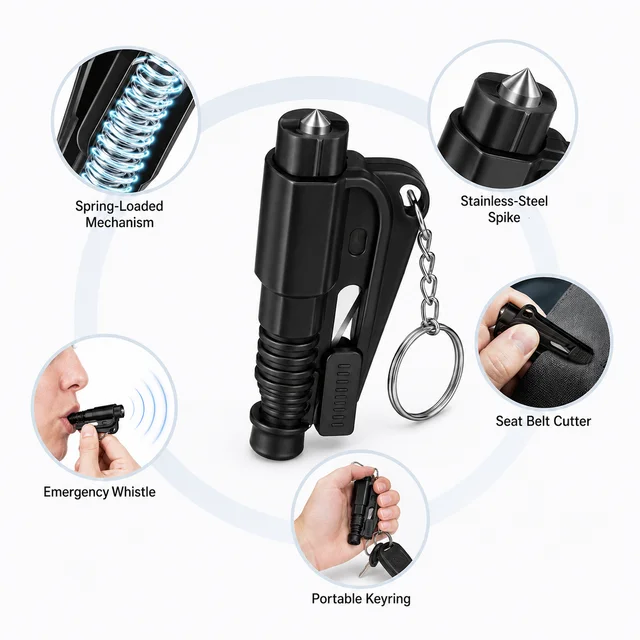 Mini Safety Hammer Keychain Car Escape Tool 3 in 1 Emergency Glass Window Breaker Seat Belt Cutter Rescue Whistle Compact Tool 4 Mini Safety Hammer Keychain Car Escape Tool 3 in 1 Emergency Glass Window Breaker Seat Belt Cutter Rescue Whistle Compact Tool 4