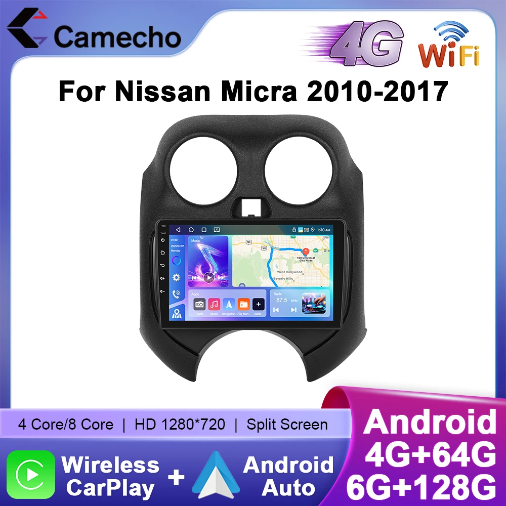 Camecho 9 "Wireless Carplay Android Auto Auto Radio Für Nissan Micra 2010-2017 Multimedia Player GPS 4G wifi 2 Din Autoradio