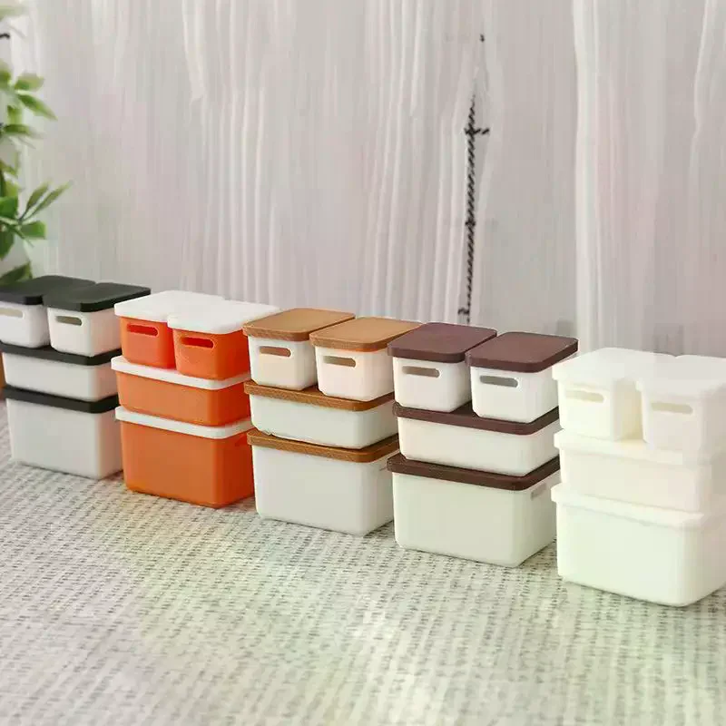 4 pçs mini caixa de armazenamento com capa 1/12 casa de bonecas em miniatura caixa de armazenamento de alimentos modelo casa de boneca acessórios brinquedo