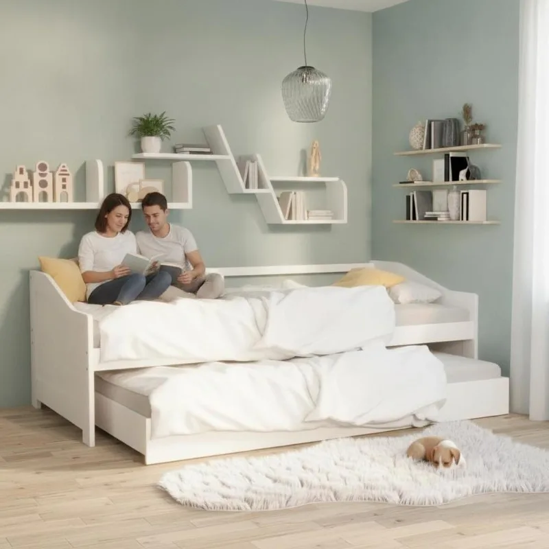 Canapé-lit multifonctionnel en pin massif 90 x 200 cm avec sommier à lattes robuste et stable pour salon, appartement, studio, chambre d'hôtes, organisation intérieure classique, à monter (outils non inclus)