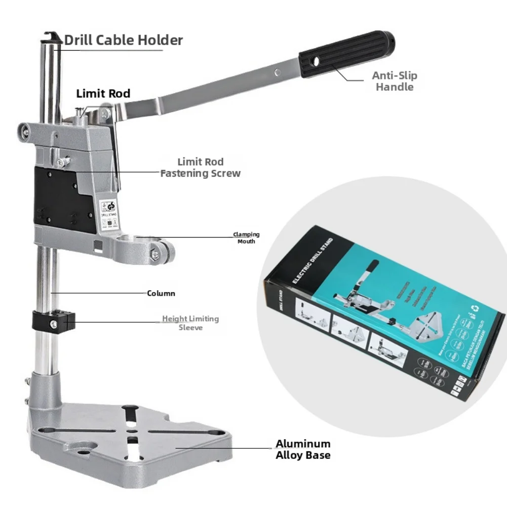 Light Duty Drilling Stand Drill Stand Bench Drill Mount Silver Drill Press Stand 38mm Reduction Sleeve Easy Assembly