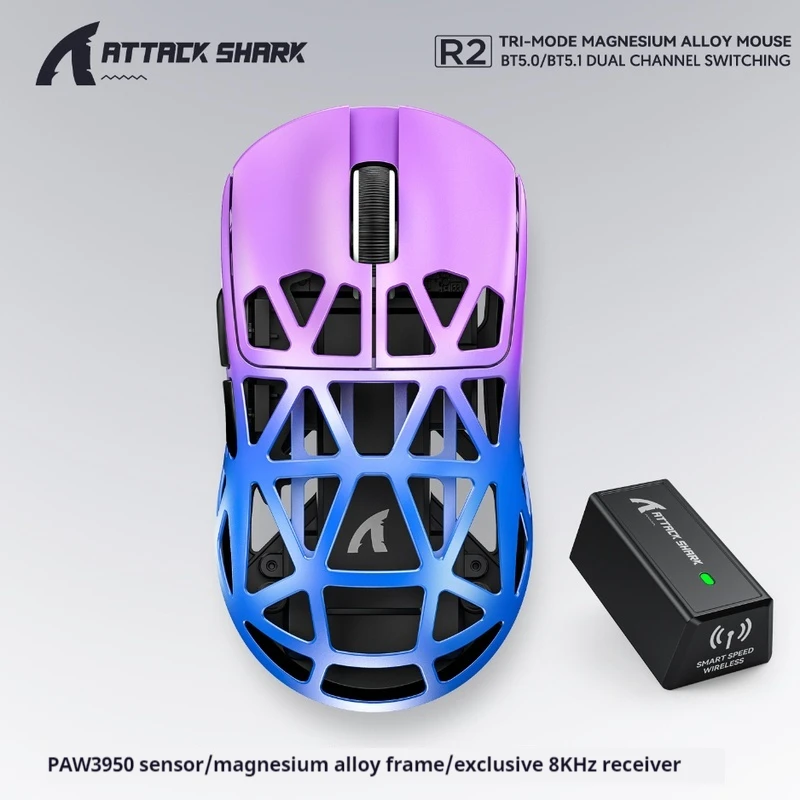 Attack Shark R2 Wireless Mouse Magnesium Alloy Paw3950 Lightweight Gaming Esports Bluetooth Three-Mode 8k Gaming Office Mouse