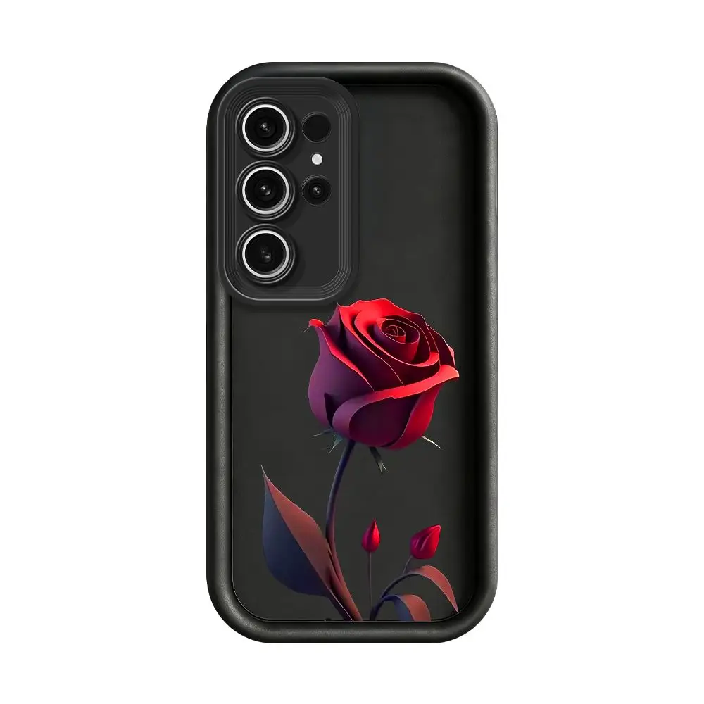 Dark Red  Rose Matte TPU Vintage Cool Floral Soft Case For Samsung S26 S25 S24 Ultra Plus FE A57 A56 A54 A37 A26 A17 A16 A07 A06