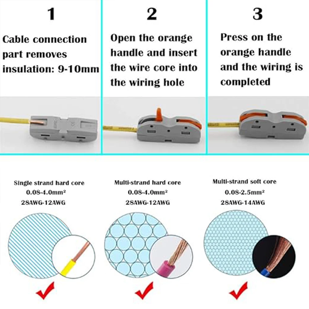 Picture 5: Lever Wire Connectors, 28-12 AWG Quick Connect Electrical Splicing Kit Compact Push-in Terminal Blocks for Solid & Stranded Wire