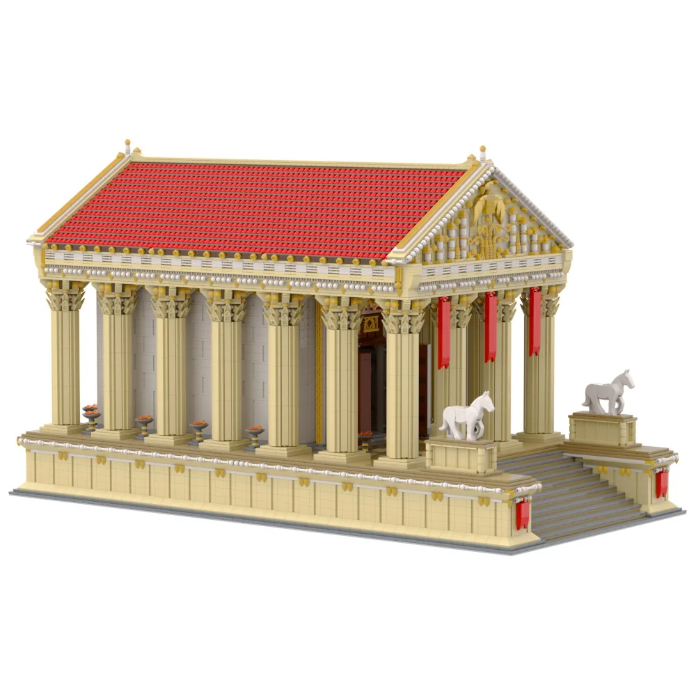 MOC antiguo templo romano modelo bloques de construcción Nimes Pantheon templo cuadrado templo Etruscan iglesia arquitectura ladrillo juguete para regalo