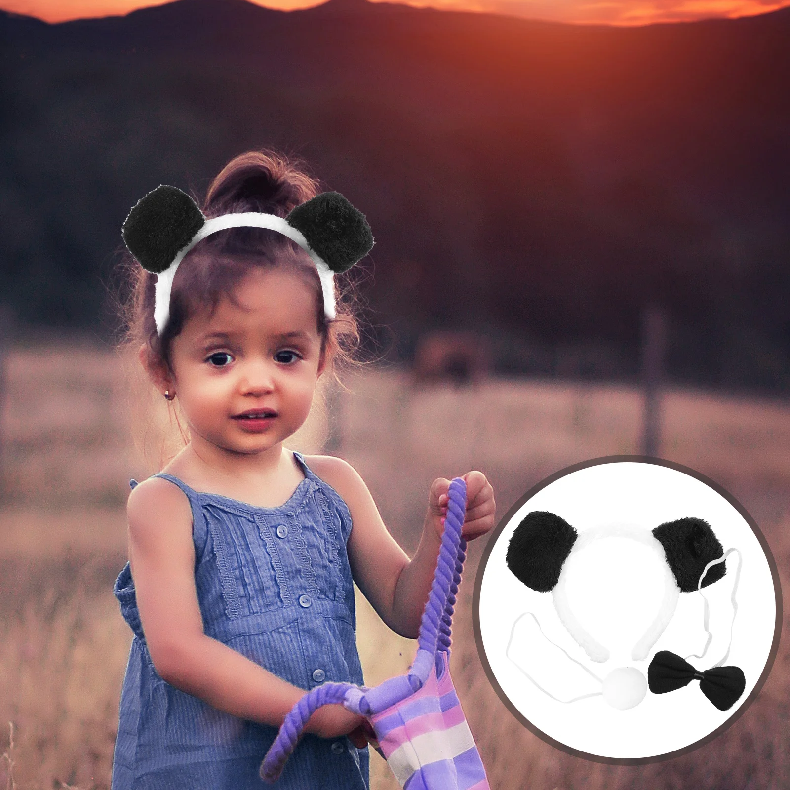 

Panda Ears Panda Costumes Set Bow Tie Tail Set Animal Costume Props Hair Hoops Party Accessories Cosplay