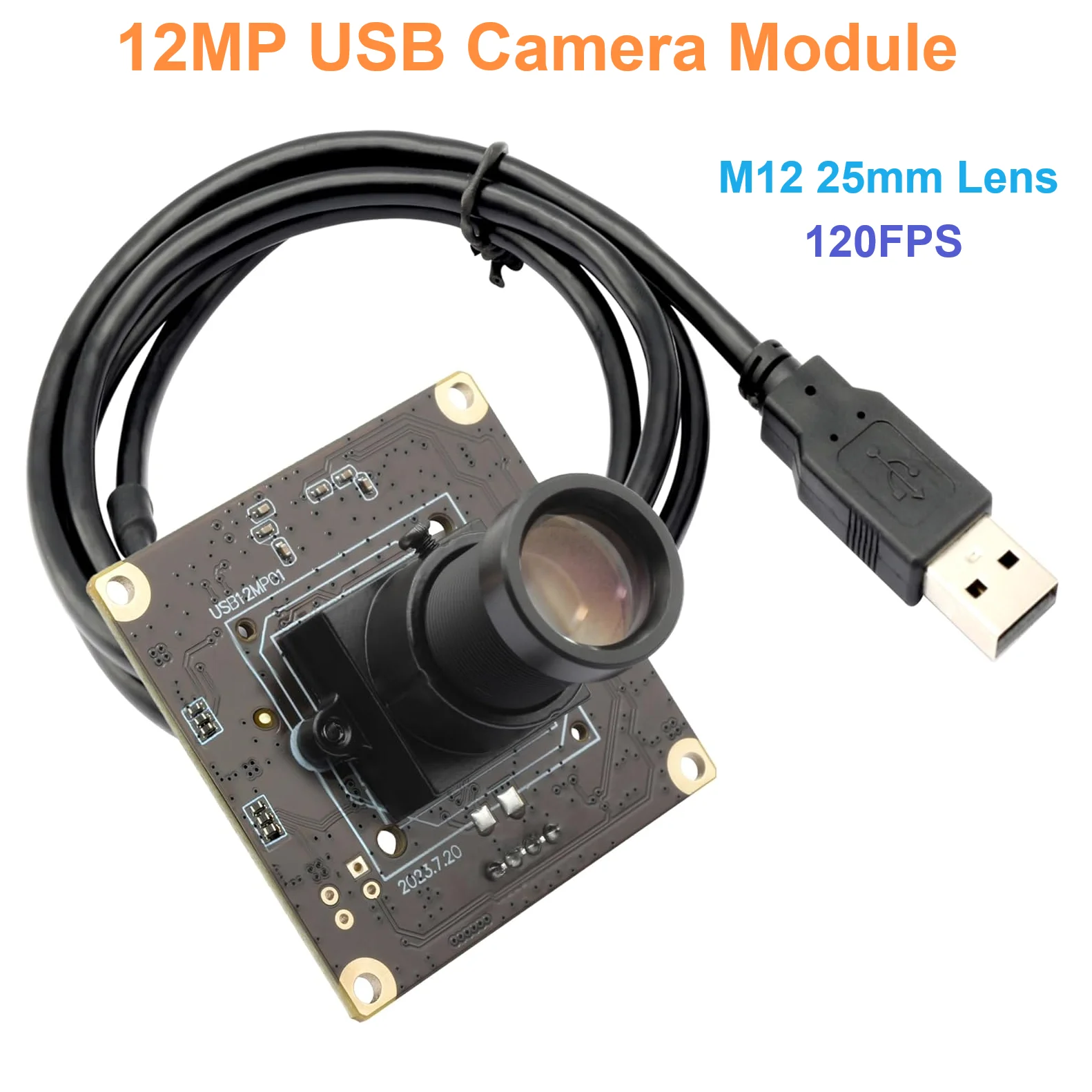 ELP 120fps 1080P 12MP USBカメラモジュール M12 25mmレンズ 低照度 