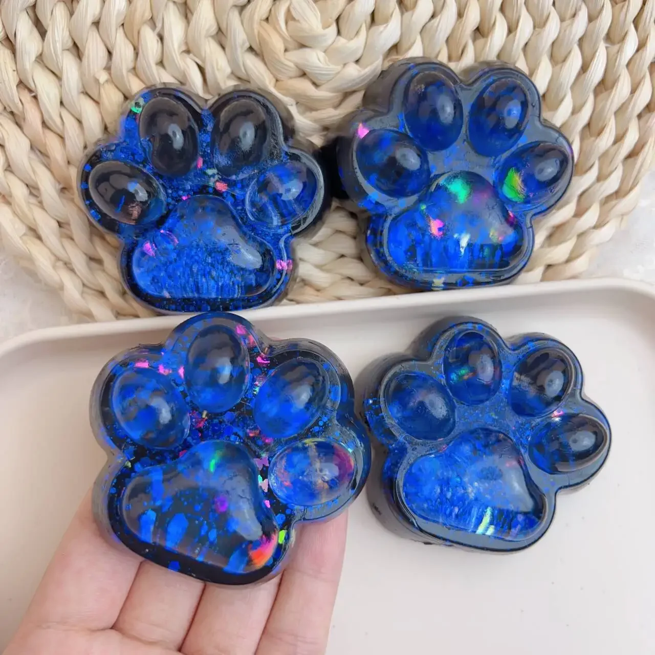 Jouet Mochi spongieux de pied anti-stress, série ciel étoilé bleu foncé Kawaii patte de chat, jouet à presser Fidget, souligné Charleroi jamais