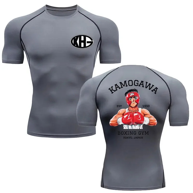 Men's compression sports T-shirt short sleeved running shirt gym attire quick drying tight top anime Hajime no IPPO