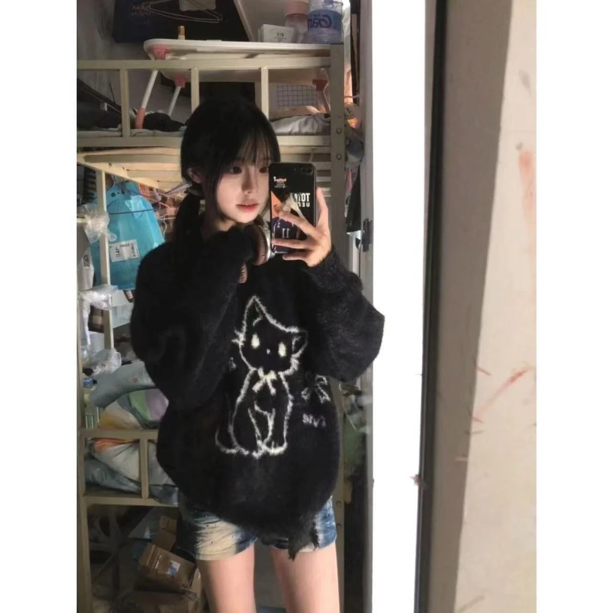 Japanese Kawaii Women Sweater Kawaii Cat Pattern Long Sleeve Pullover Subculture Harajuku Y2k Streetwear Spring Autumn Outfit