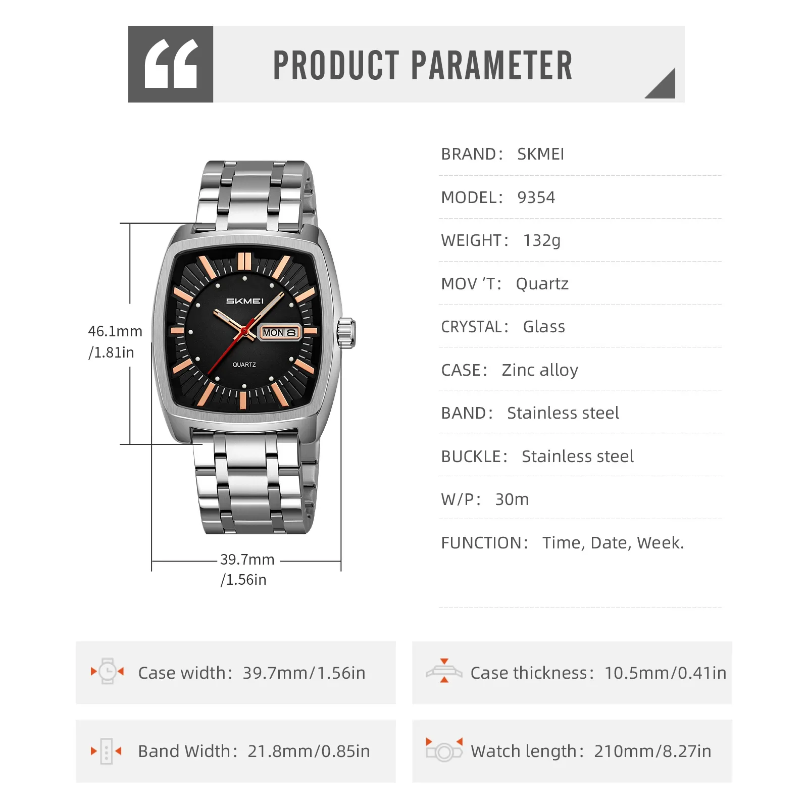 Jam Tangan Pria SKMEI 9354 Mewah Quartz Kasual Merk Ternama Bentuk Bulat Tahan Air dengan Tampilan Tanggal dan Hari