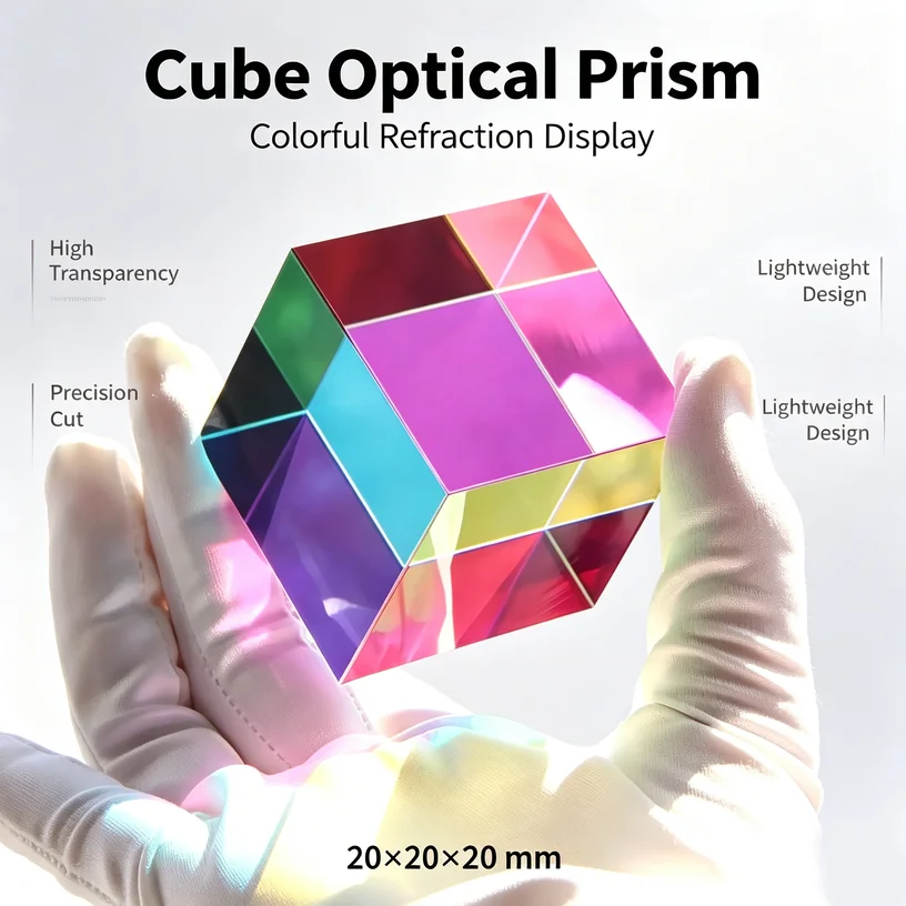 1pcs Science Magic Prism Cube 20mm Hexahedral Crystal Magic Cmy Cube 3D Color Cube Prism For Photography Optical Experiment