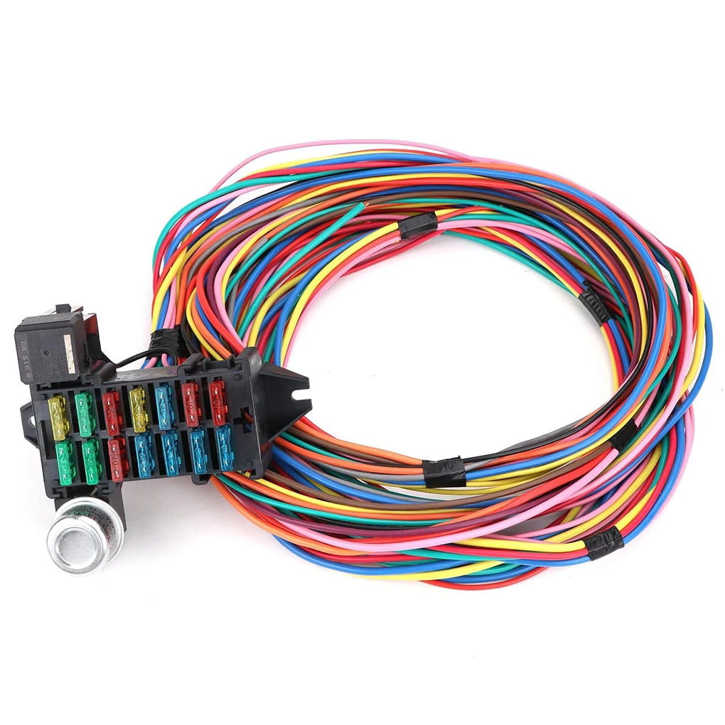 14 Circuit Universal Car Modification Repair Wiring Harness Multi-way Car Hot Rod Street-Rod XL Wire 12V Voltage-Circuit Harness