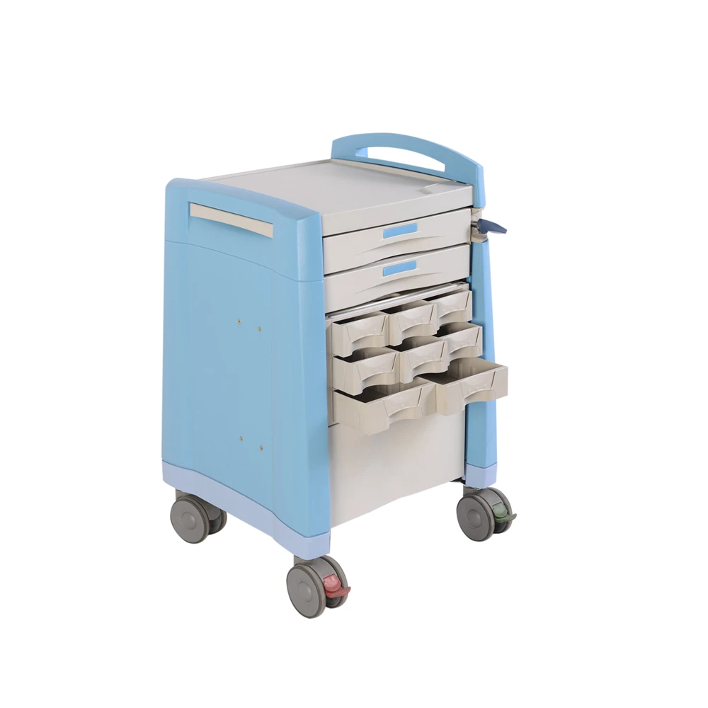 

Manufacturer wholesale ABS medical cart with drawer silent universal wheel rescue hospital trolley