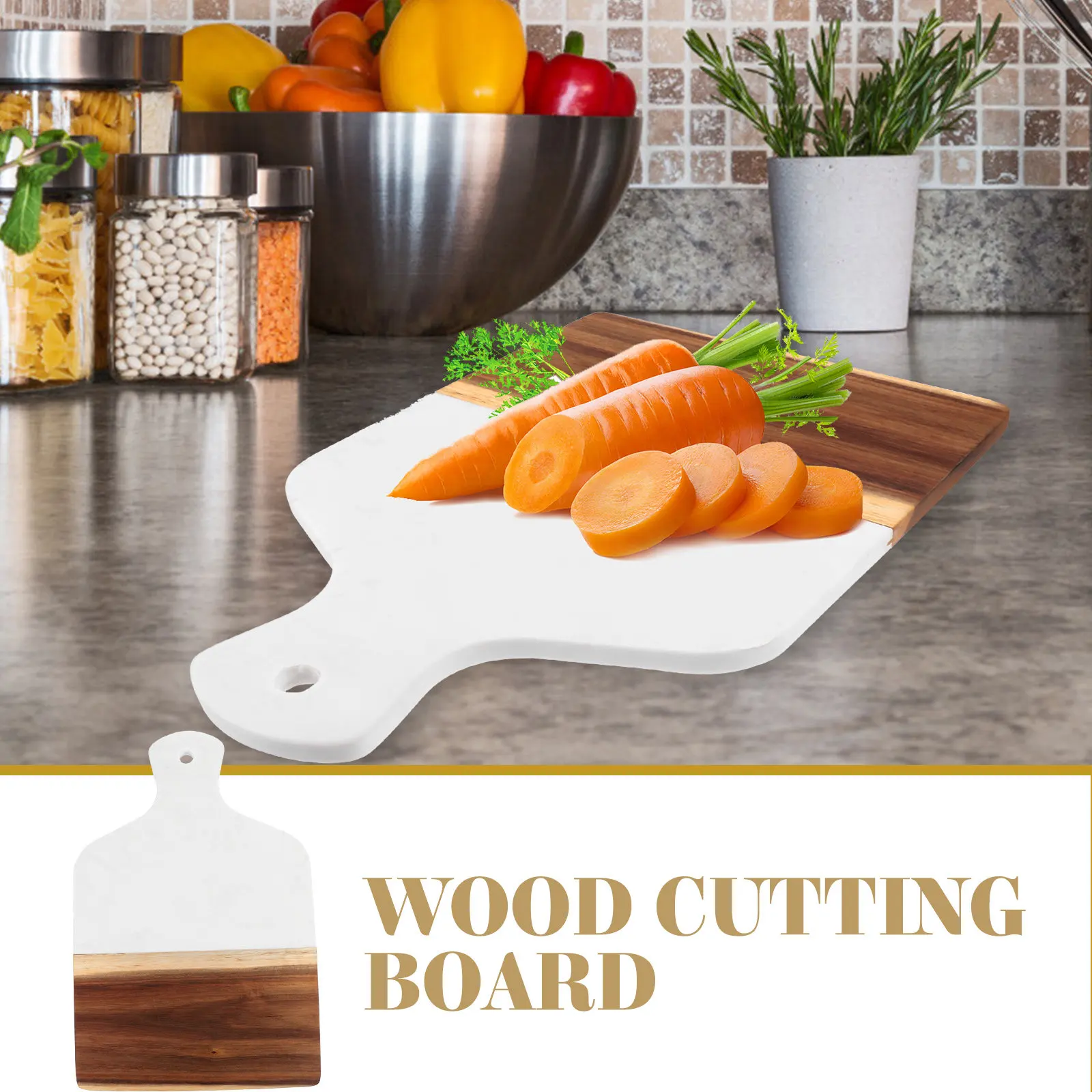 Sturdy Wood and Marble Cutting Board Wall Mountable Portable Picnic Chopping Board for Fruit Vegetable Meat Fish Serving Kitchen
