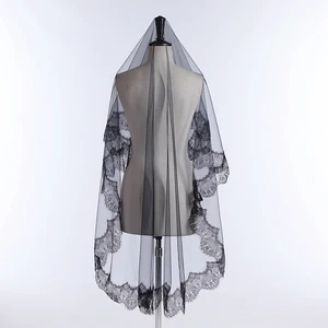 Neuankömmlinge Brautschleier einer weiblichen Schicht schwarzes Mädchen Makella Hochzeitsschleier Halloween Cosplay Braut Kostüm 2024 12 Hauptverkäufe Mantilha - №11