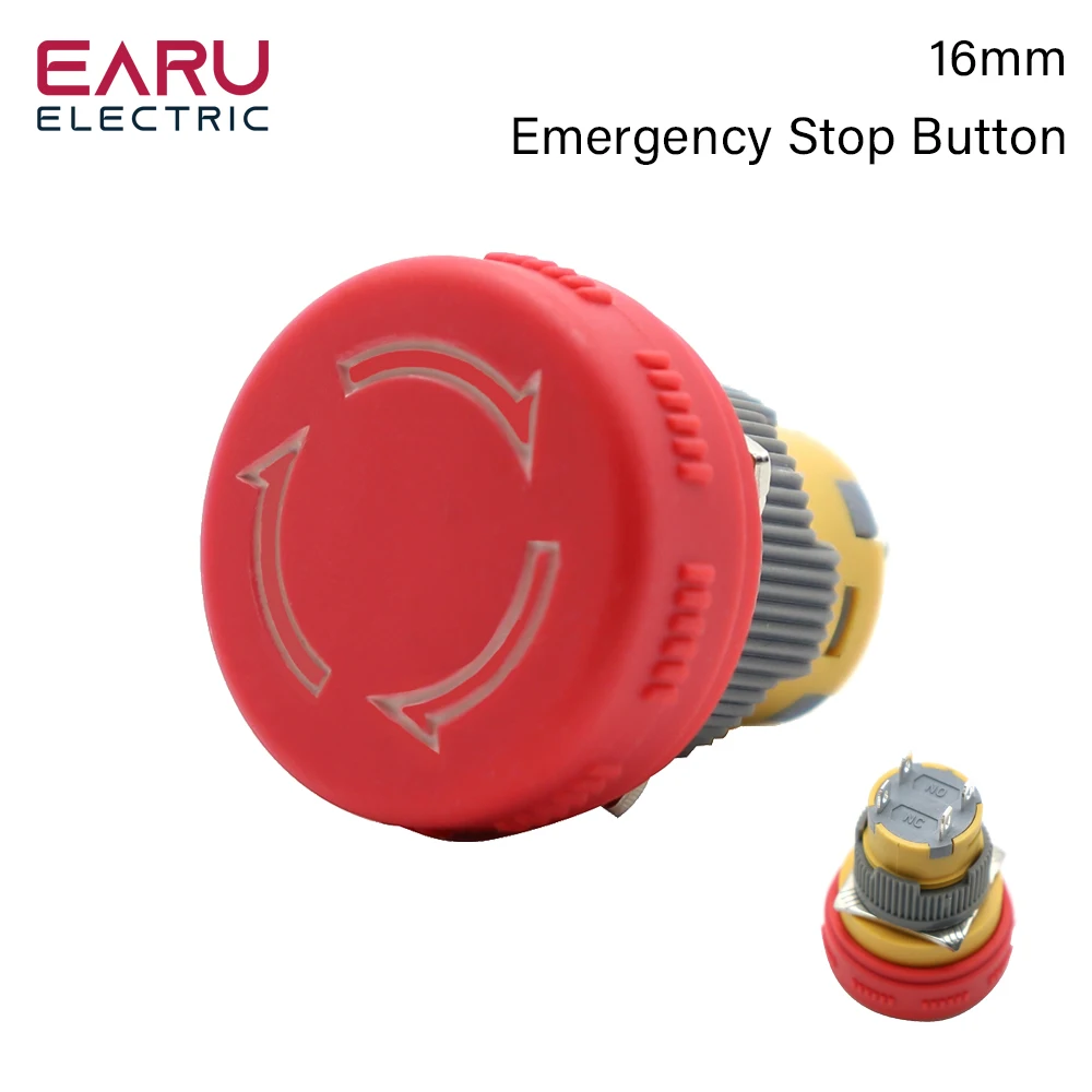 16MM Mushroom Head Emergency Stop Emergency Button Charging Pile Switch Elevator Stop Round Power 1NO1NC