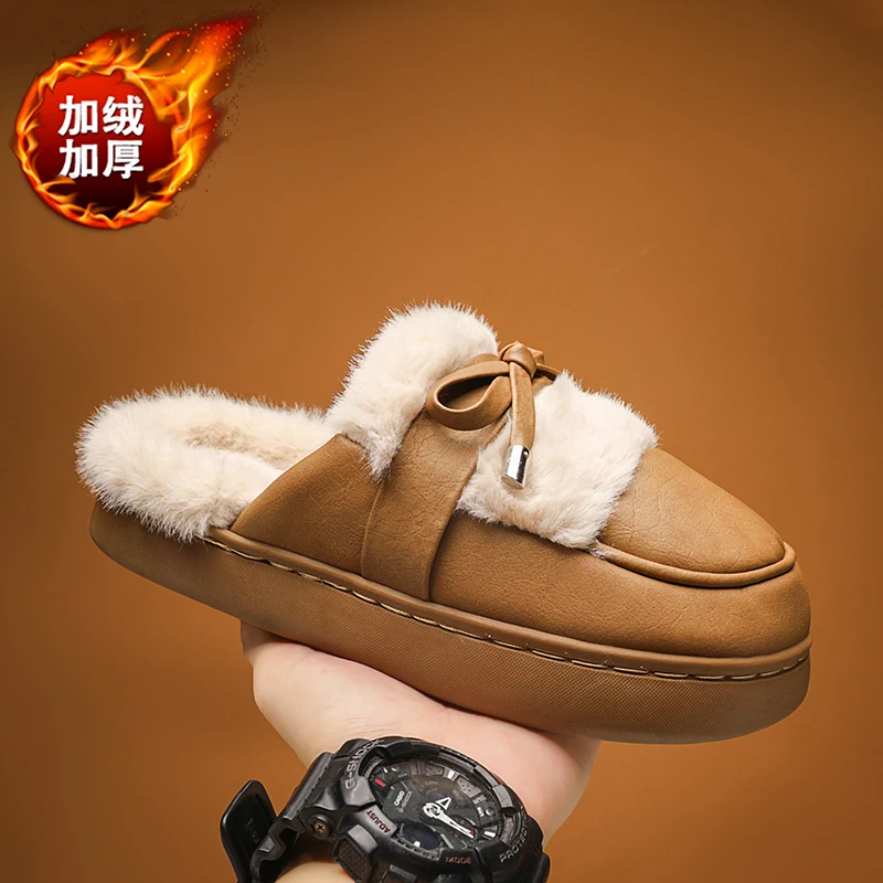 2024 Winter Warm Fur Slippers for Women House Non Slip Soft Shoes Comfort Flat Heel Home Indoor Bedroom Plush Slippers