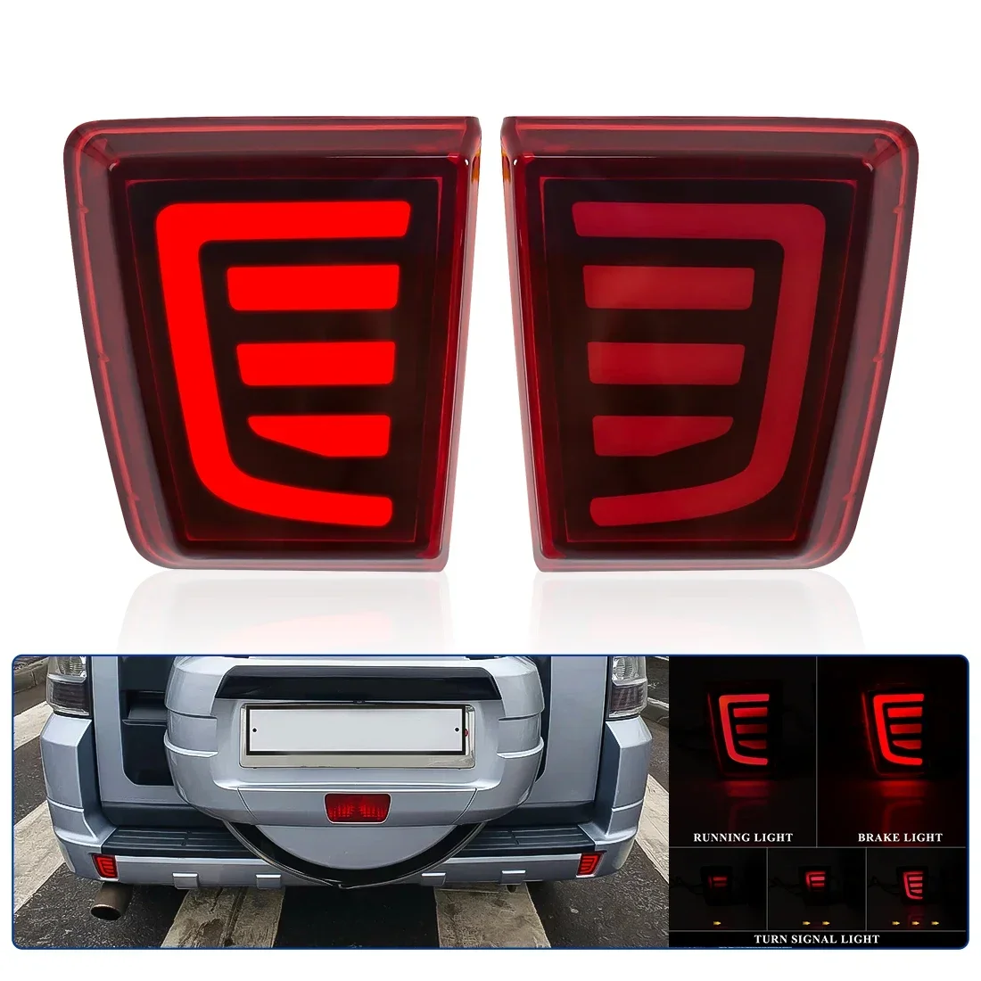 For Mitsubishi Pajero Shogun V97 V98 V87 V93 V95 Montero 2007 - 2020 LED Car Rear Bumper Reflector Tail Brake Turn Signal Light