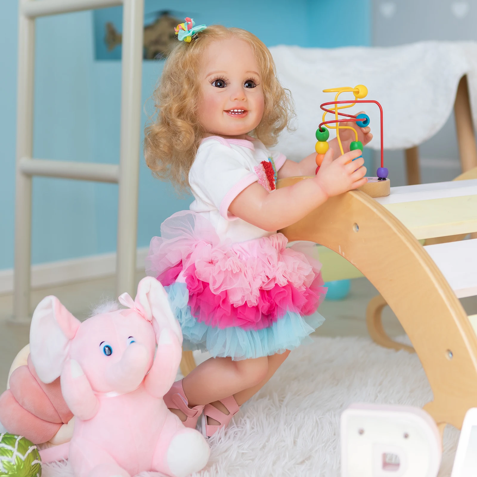 NPK 22'' High Quality Handmade Lifelike Full Body Soft Vinyl Reborn Baby   Cammi Smile Doll  Doll Gifts for Children